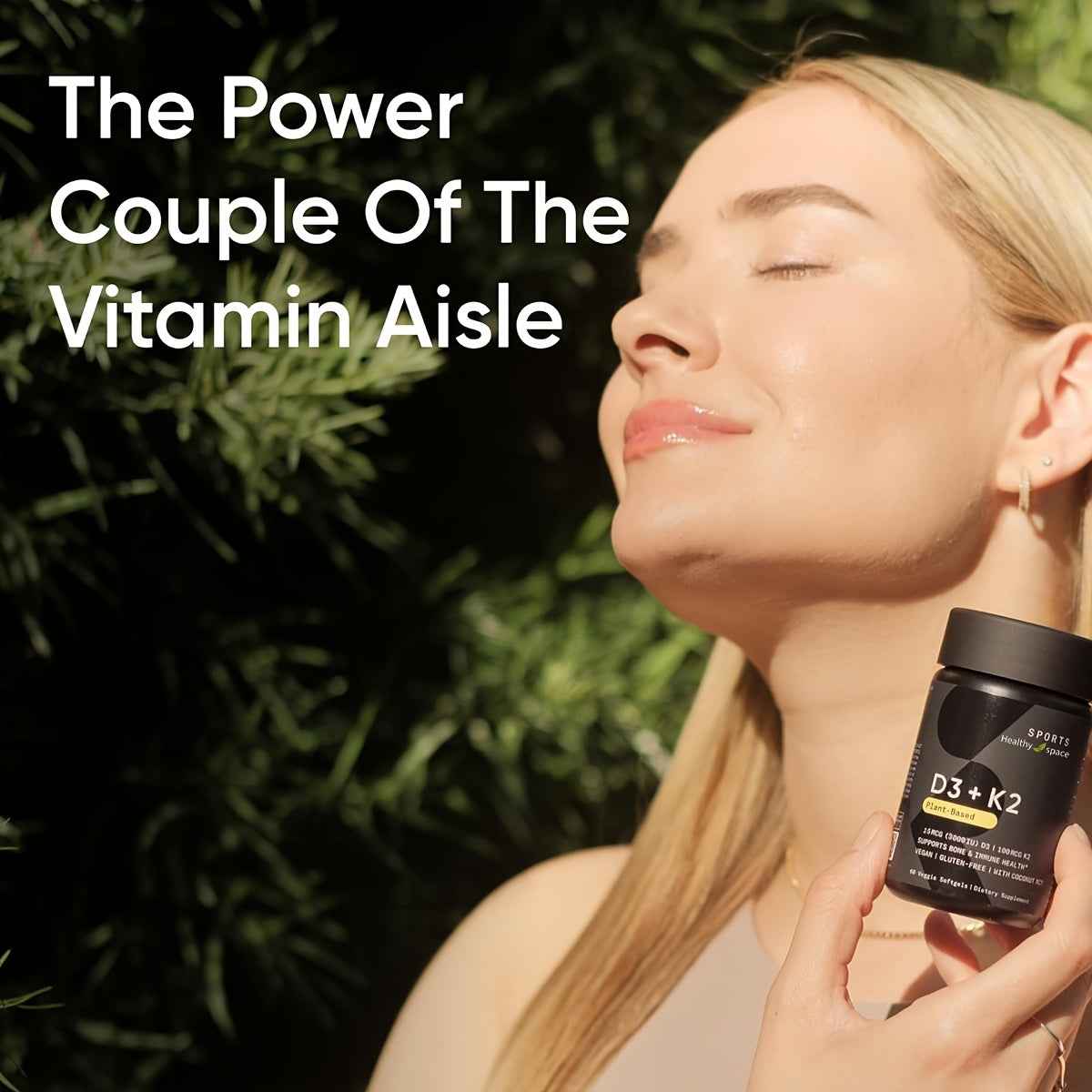 2 Bottles -Plant-Based D3+K2 Vitamin Softgels - Strengthens Bones, Supports Immune Health, Coconut MCT Oil, Vegan Gluten-Free Formula - 60 Capsules