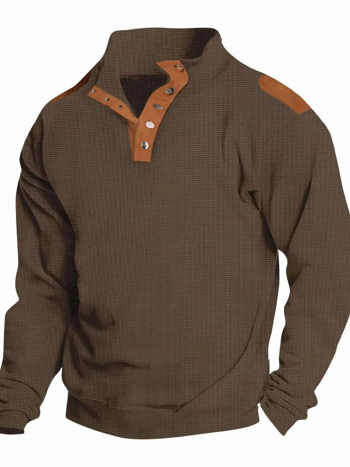 Men's Full Size Quarter Snap Long Sleeve Top Plus Size Coffee Brown