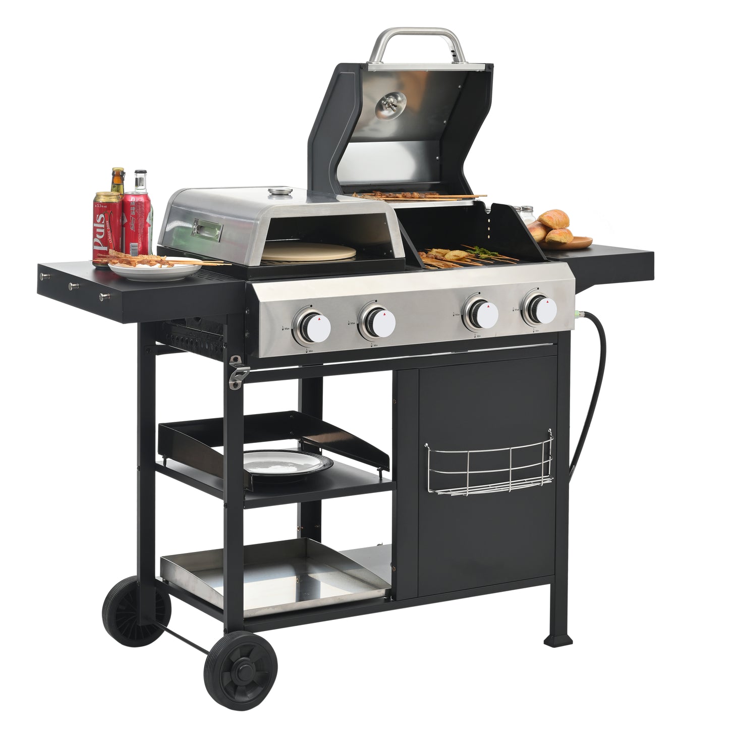 Multi Function Burner Gas Grill Barbecue Frying Pizza Covered Combination