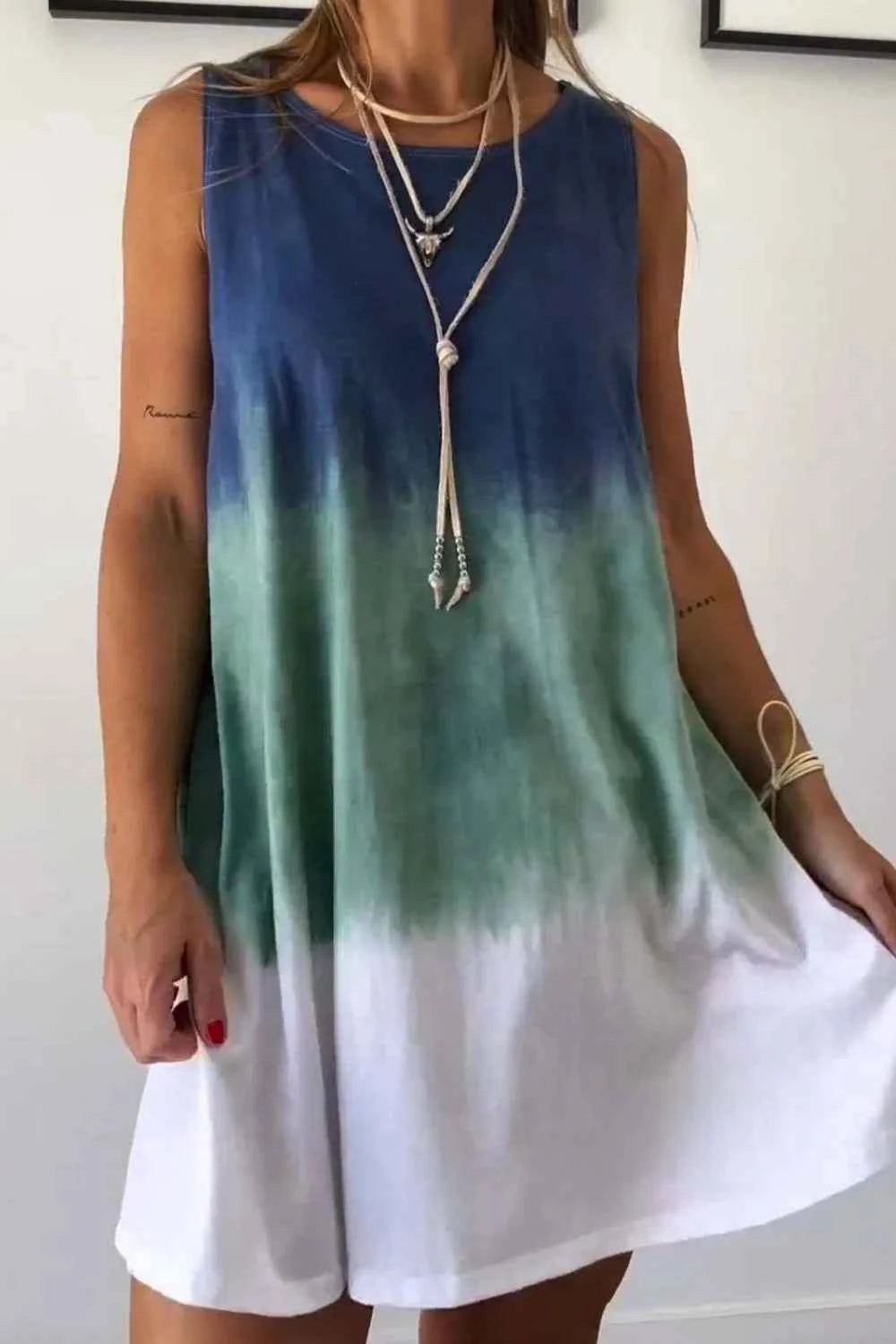 Full Size Tie-Dye Sleeveless Mini Tank Dress Plus Size