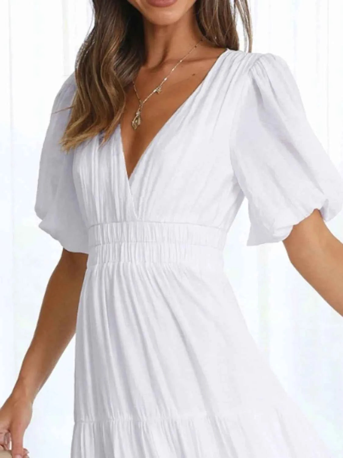 Surplice Half Puff Sleeve Midi Dress