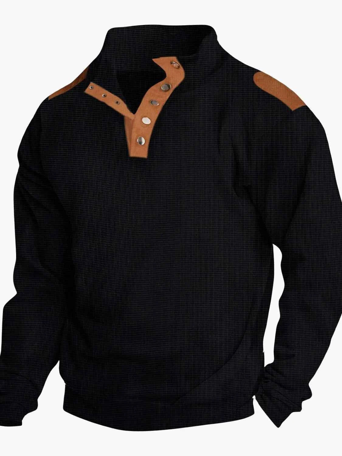 Men's Full Size Quarter Snap Long Sleeve Top Plus Size Black