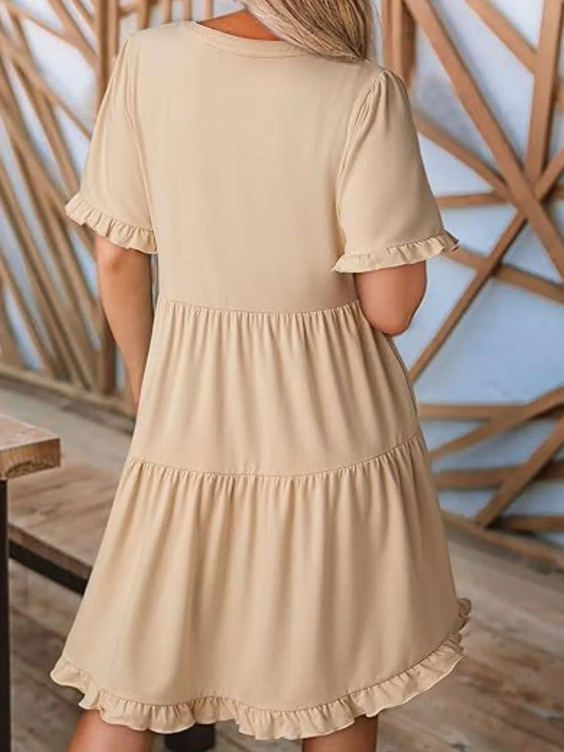 Signature Tiered Notched Short Sleeve Mini Dress