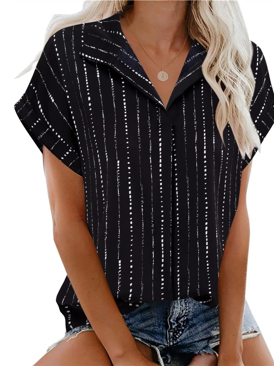 Collared Neck Short Sleeve Blouse