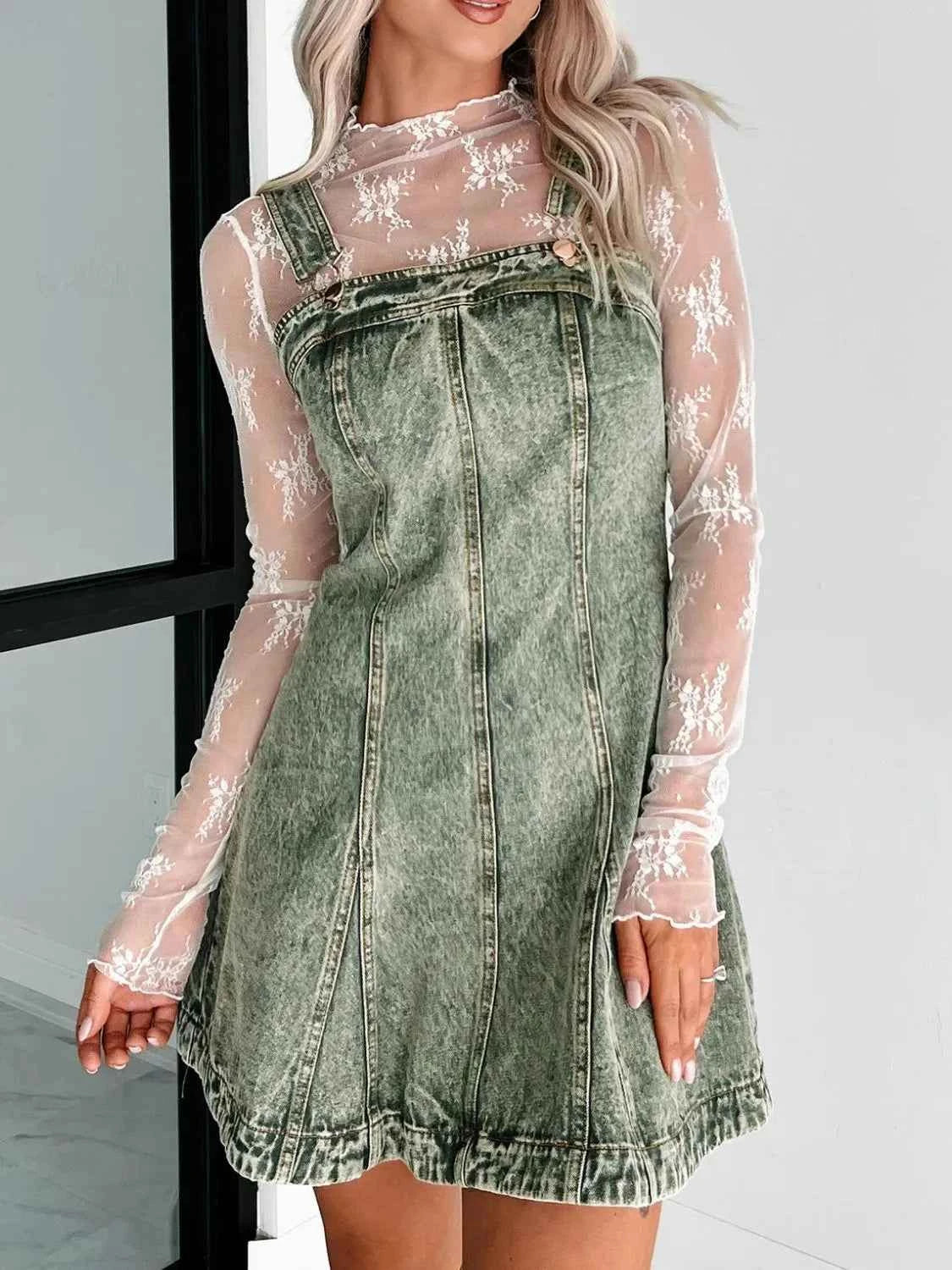 Square Neck Wide Strap Denim Dress