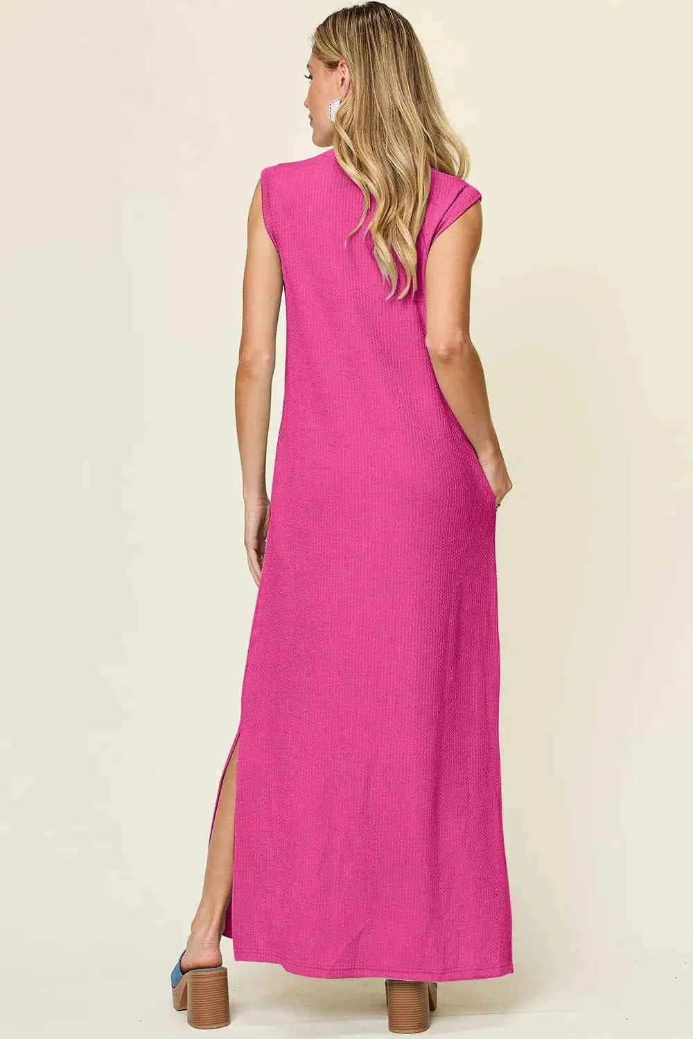 Double Take Full Size Texture Mock Neck Sleeveless Maxi Dress