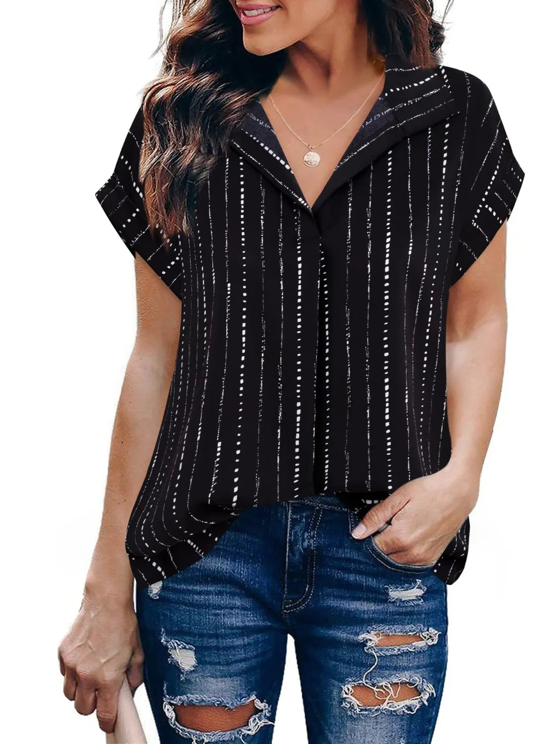 Collared Neck Short Sleeve Blouse