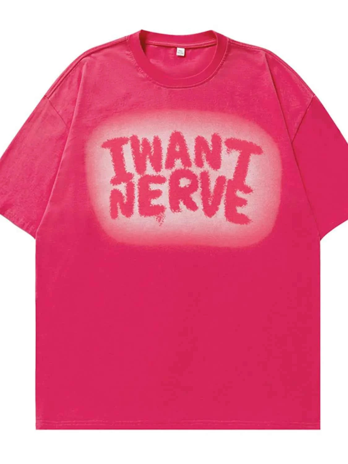 Men's Letter Round Neck Half Sleeve T-Shirt Hot Pink