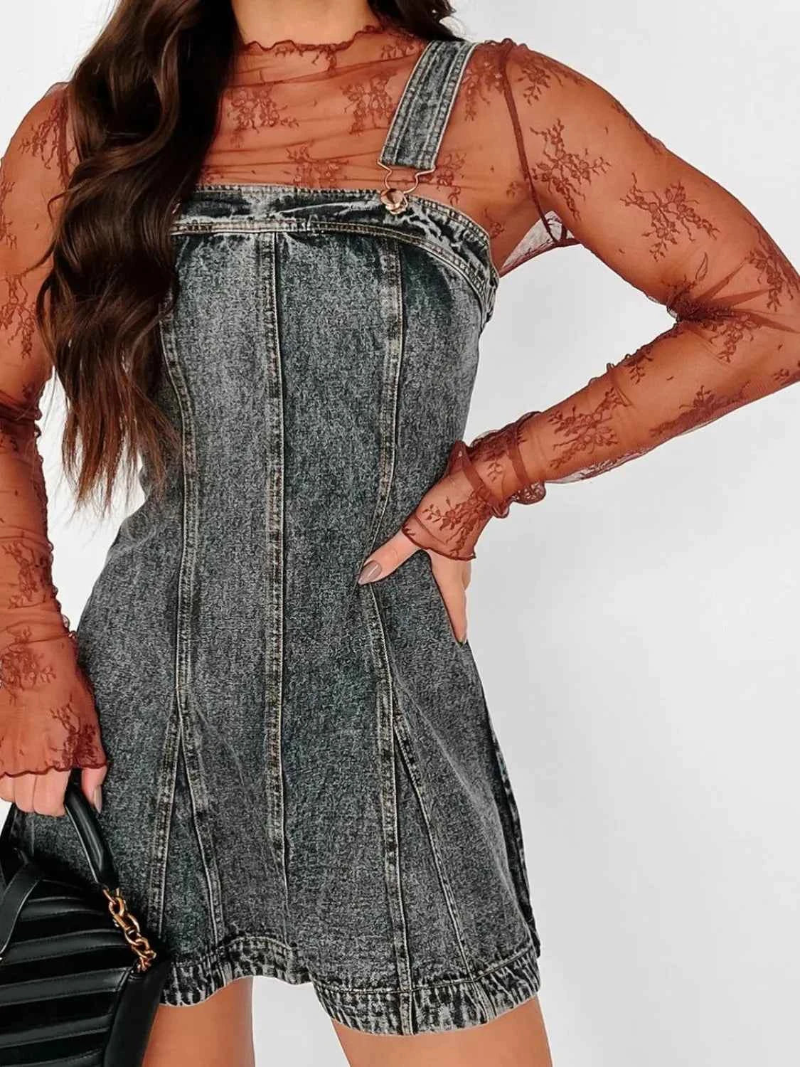 Square Neck Wide Strap Denim Dress