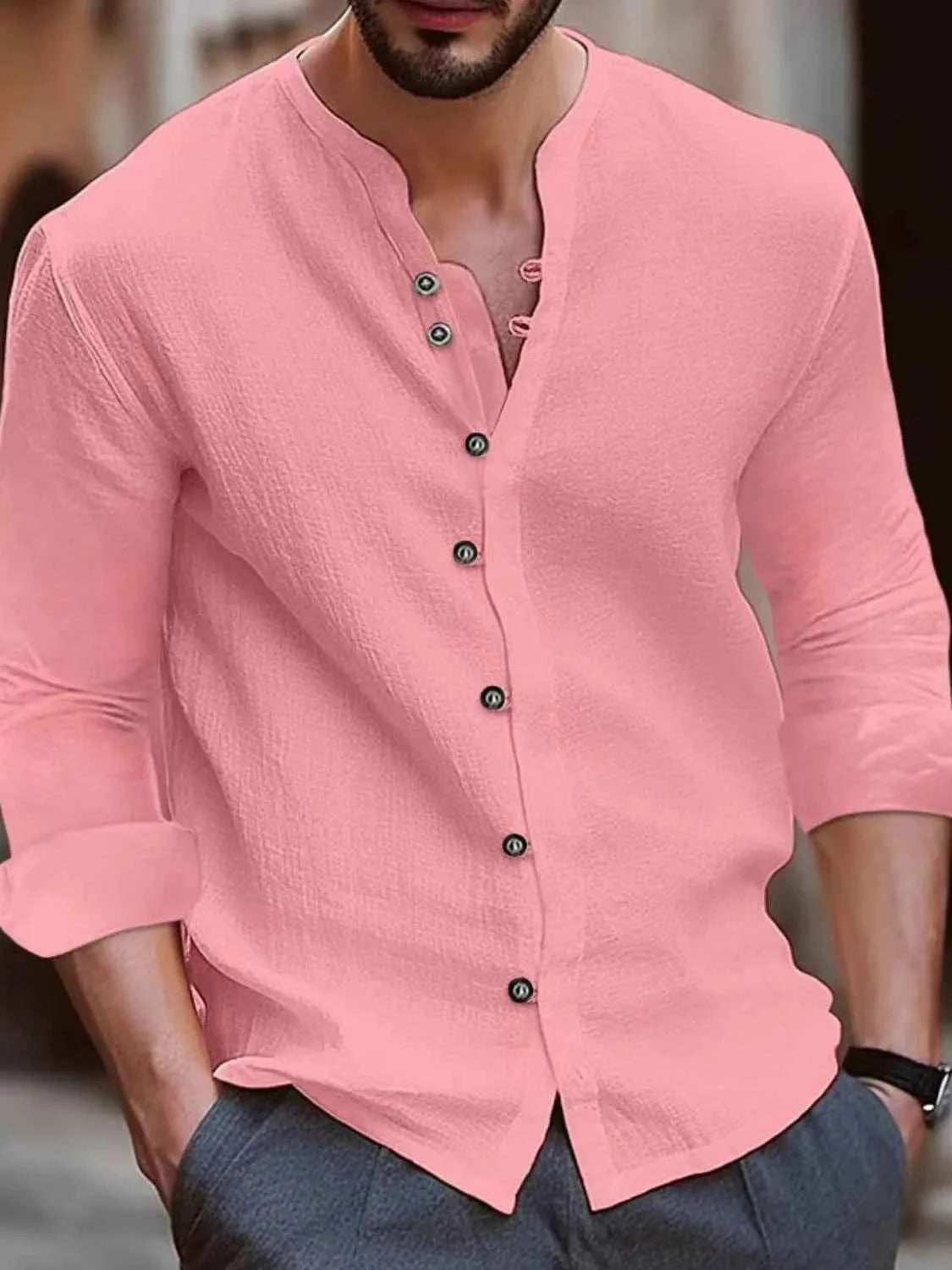 Men's Full Size Button Up Long Sleeve Shirt Plus Size Dusty Pink
