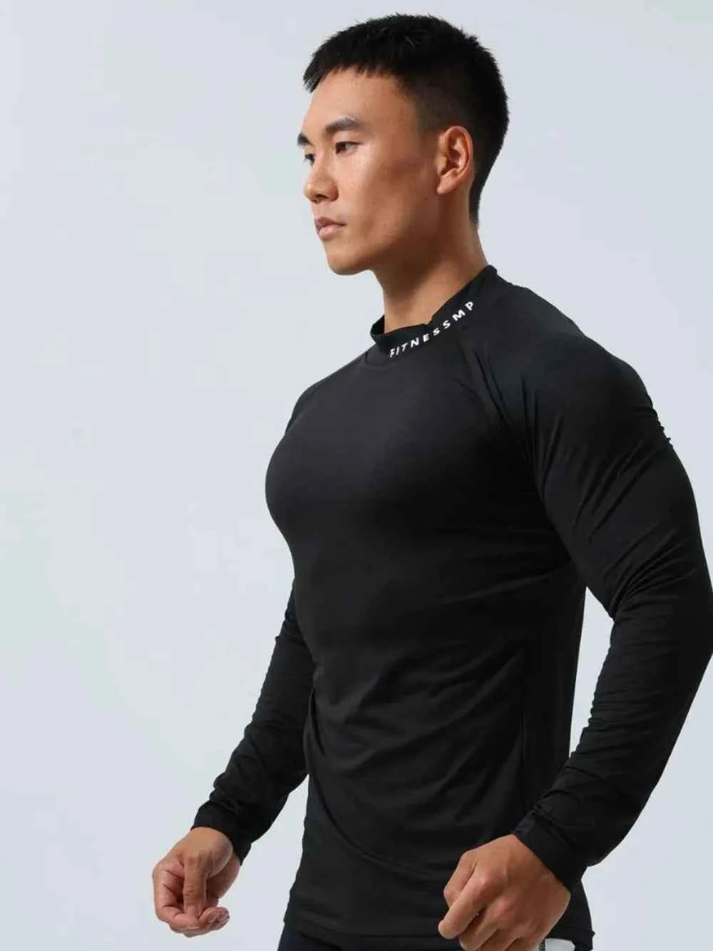 Men's Plus Size Mock Neck Long Sleeve T-Shirt