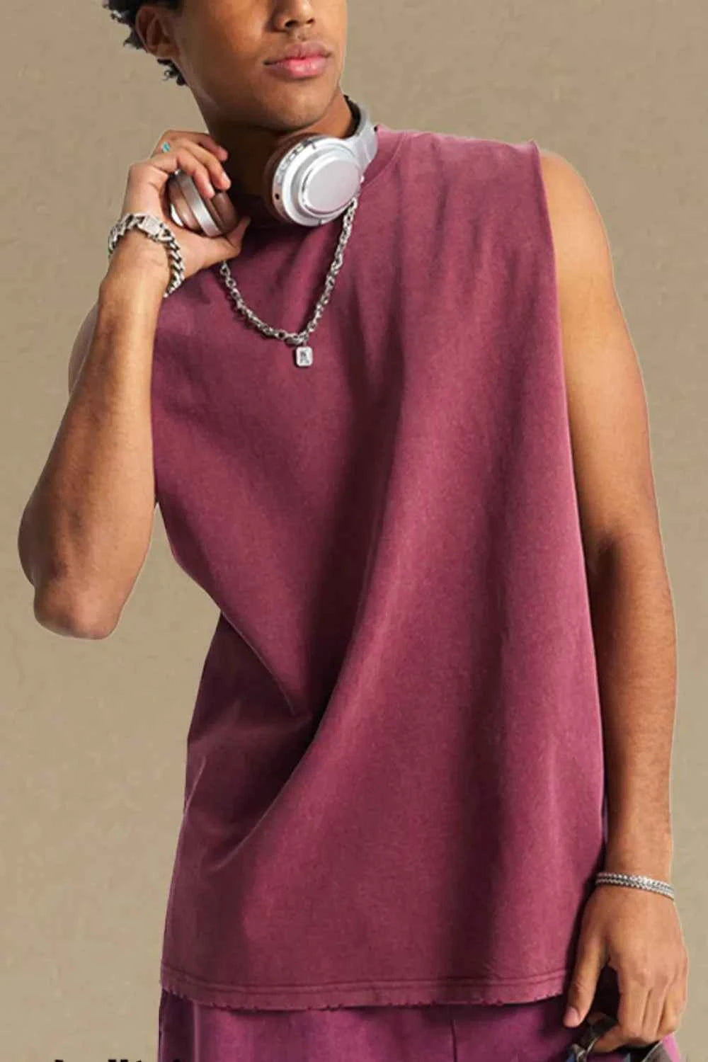 Signature Men's Round Neck Tank Burgundy M