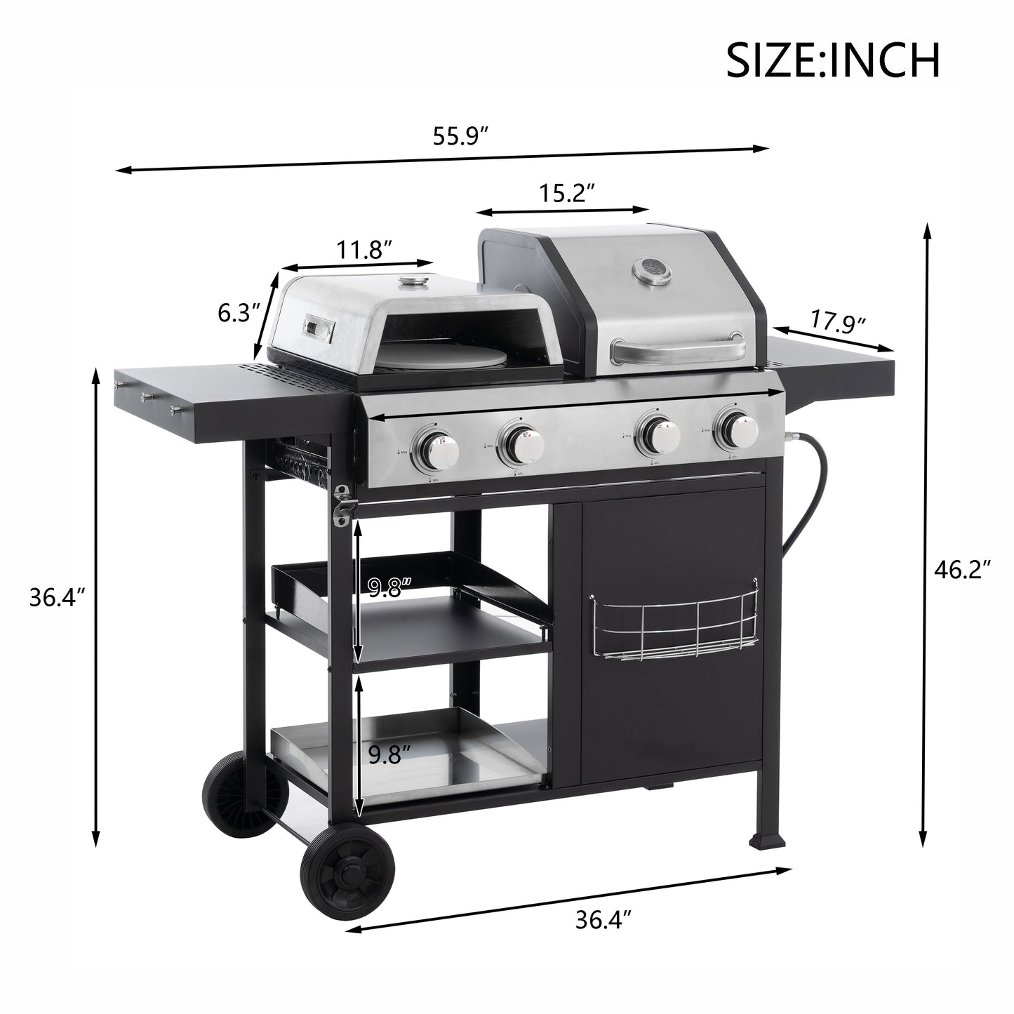 Multi Function Burner Gas Grill Barbecue Frying Pizza Covered Combination