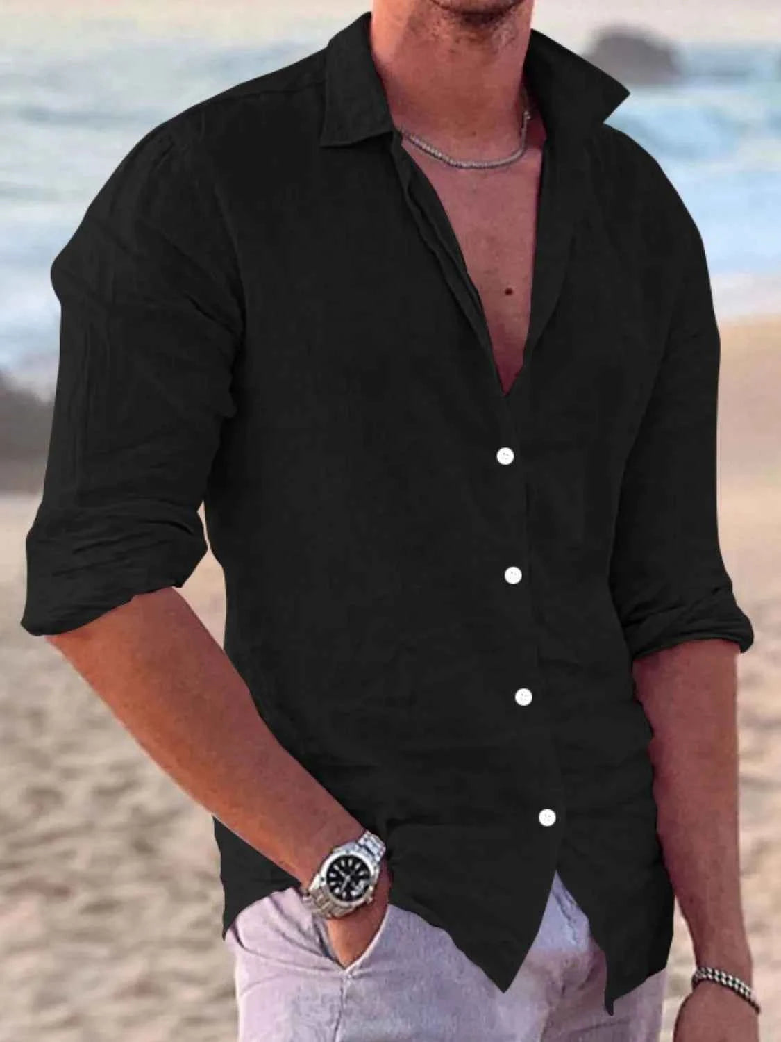 Men's Full Size Button Up Long Sleeve Shirt Plus Size Black