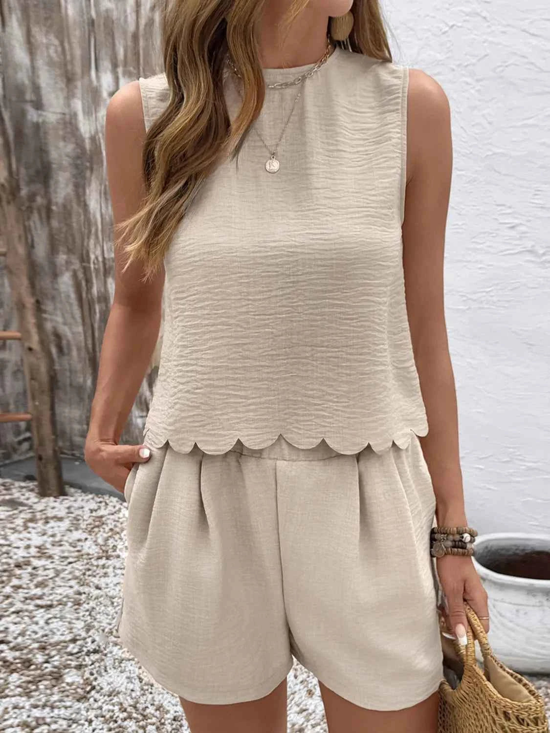Round Neck Sleeveless Top and Shorts Set