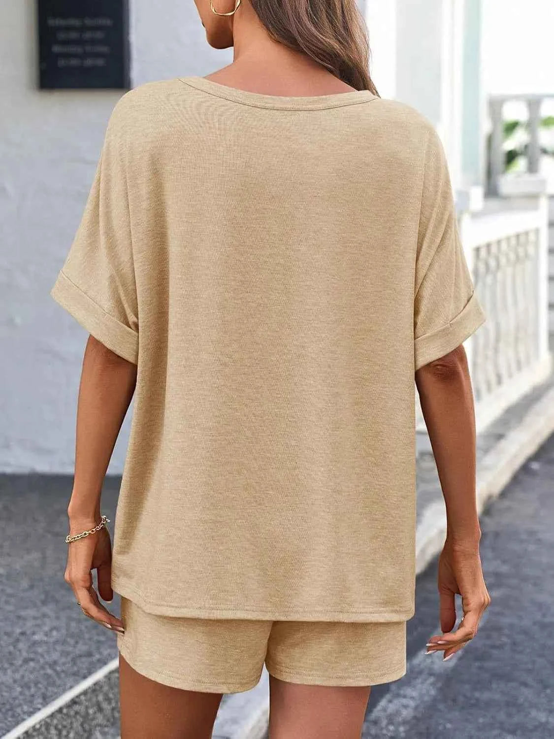 Round Neck Short Sleeve Top and Shorts Set