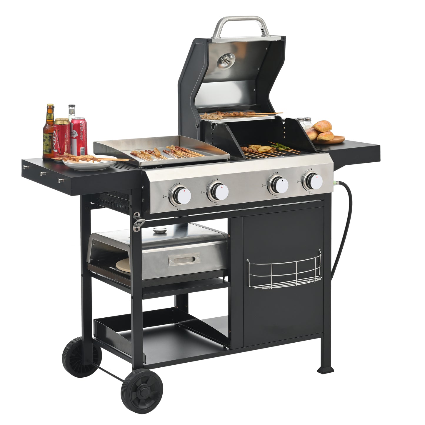 Multi Function Burner Gas Grill Barbecue Frying Pizza Covered Combination