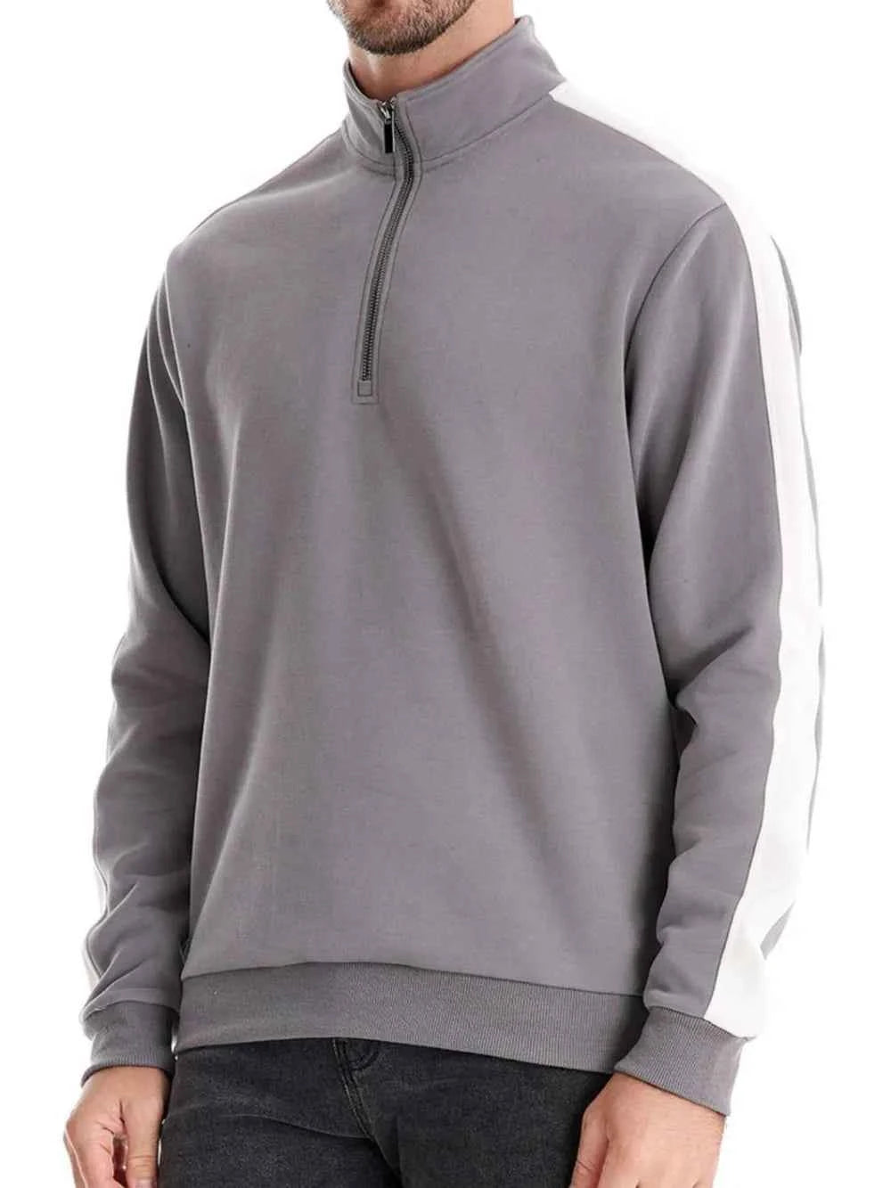 Signature Men's Contrast Striped Long Sleeve Sweatshirt Gray M