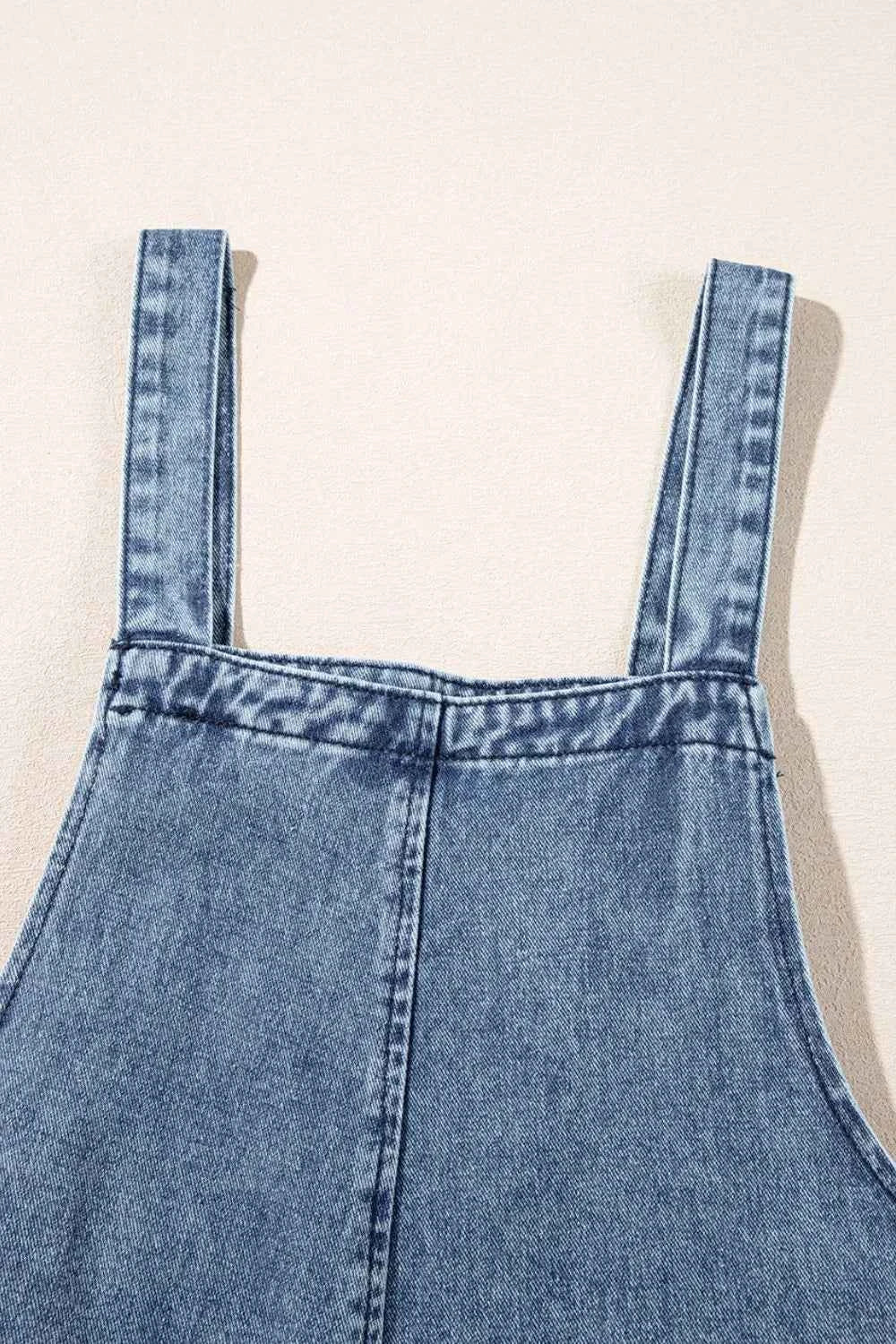 Distressed Bib Pocket Wide Leg Denim Overalls
