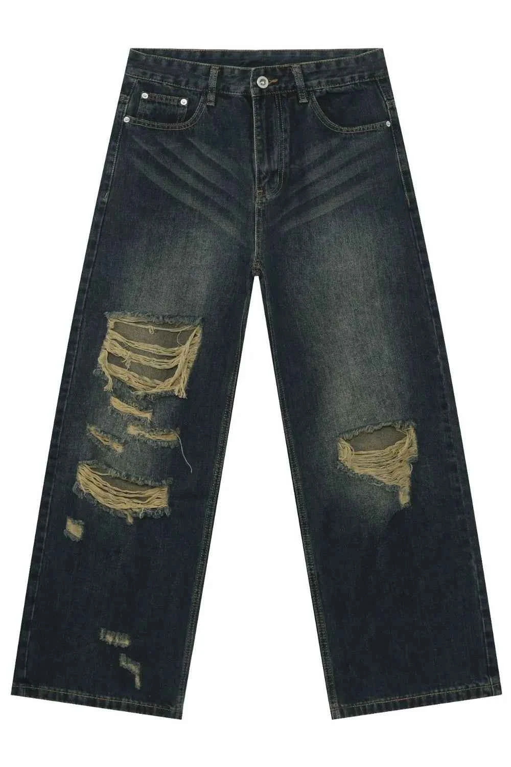 Signature Men's Distressed Wide Leg Jeans