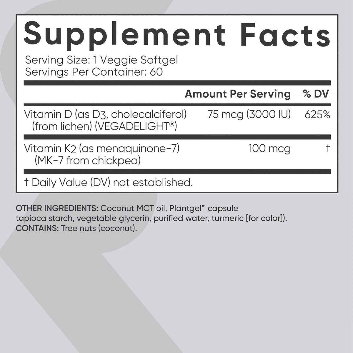 2 Bottles -Plant-Based D3+K2 Vitamin Softgels - Strengthens Bones, Supports Immune Health, Coconut MCT Oil, Vegan Gluten-Free Formula - 60 Capsules