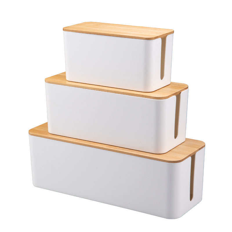 Plastic Wire Storage Box, Power Plug Board, Wire Box, Imitation Teak Pattern Cover, Junction Box, Data Wire Storage Box
