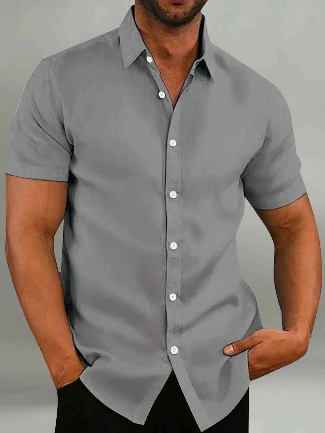 Men's Full Size Button Up Short Sleeve Shirt Plus Size Dark Gray