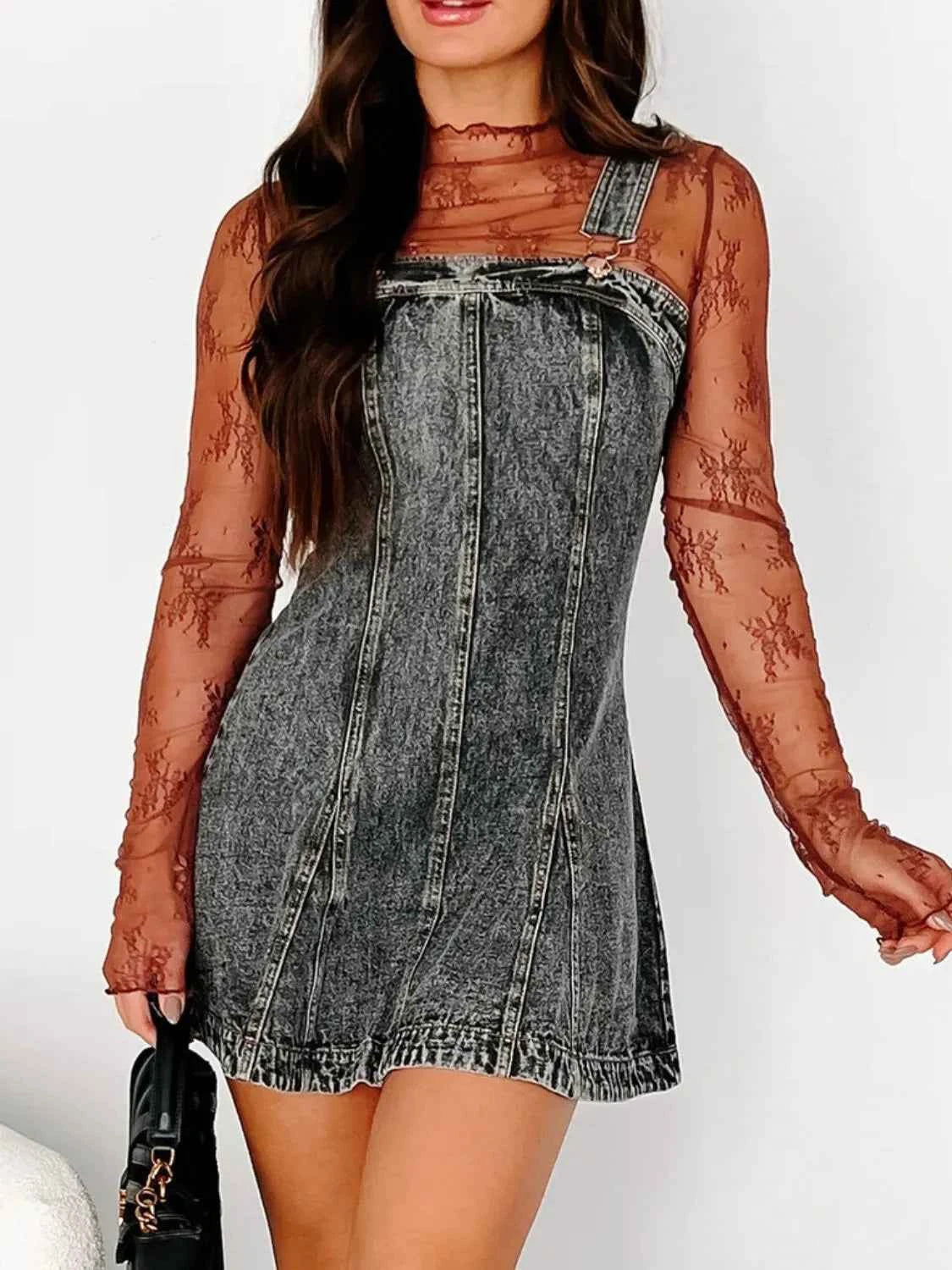 Square Neck Wide Strap Denim Dress
