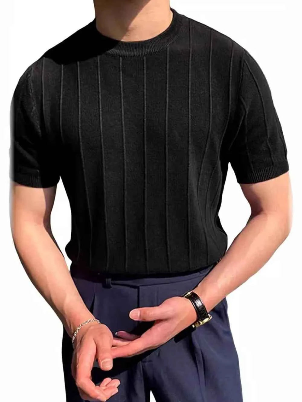 Men's Full Size Round Neck Short Sleeve T-Shirt Plus Size Black