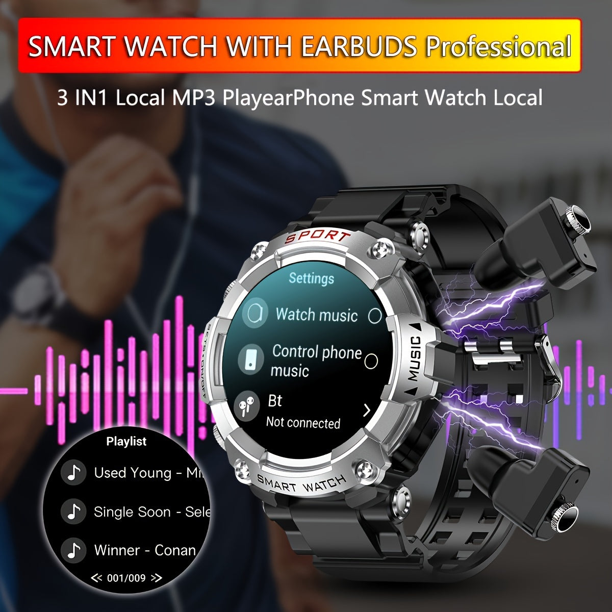 SmartFit Pro: All-in-One Smart Watch with TWS Earbuds, Fitness Tracker & MP3 Player