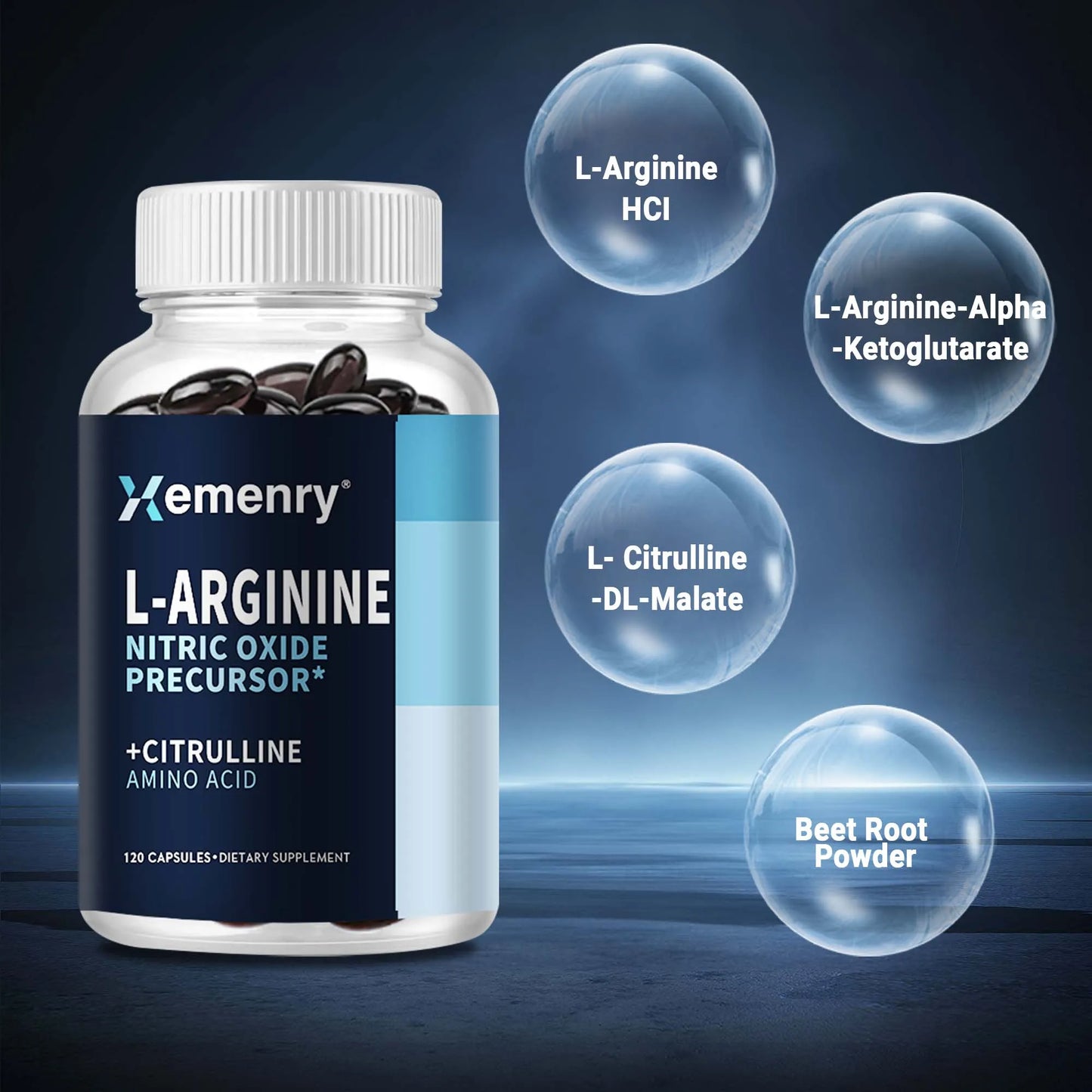 L-Arginine Nitric Oxide Booster - Enhance Muscle Strength, Endurance & Blood Flow - 120 Capsules
