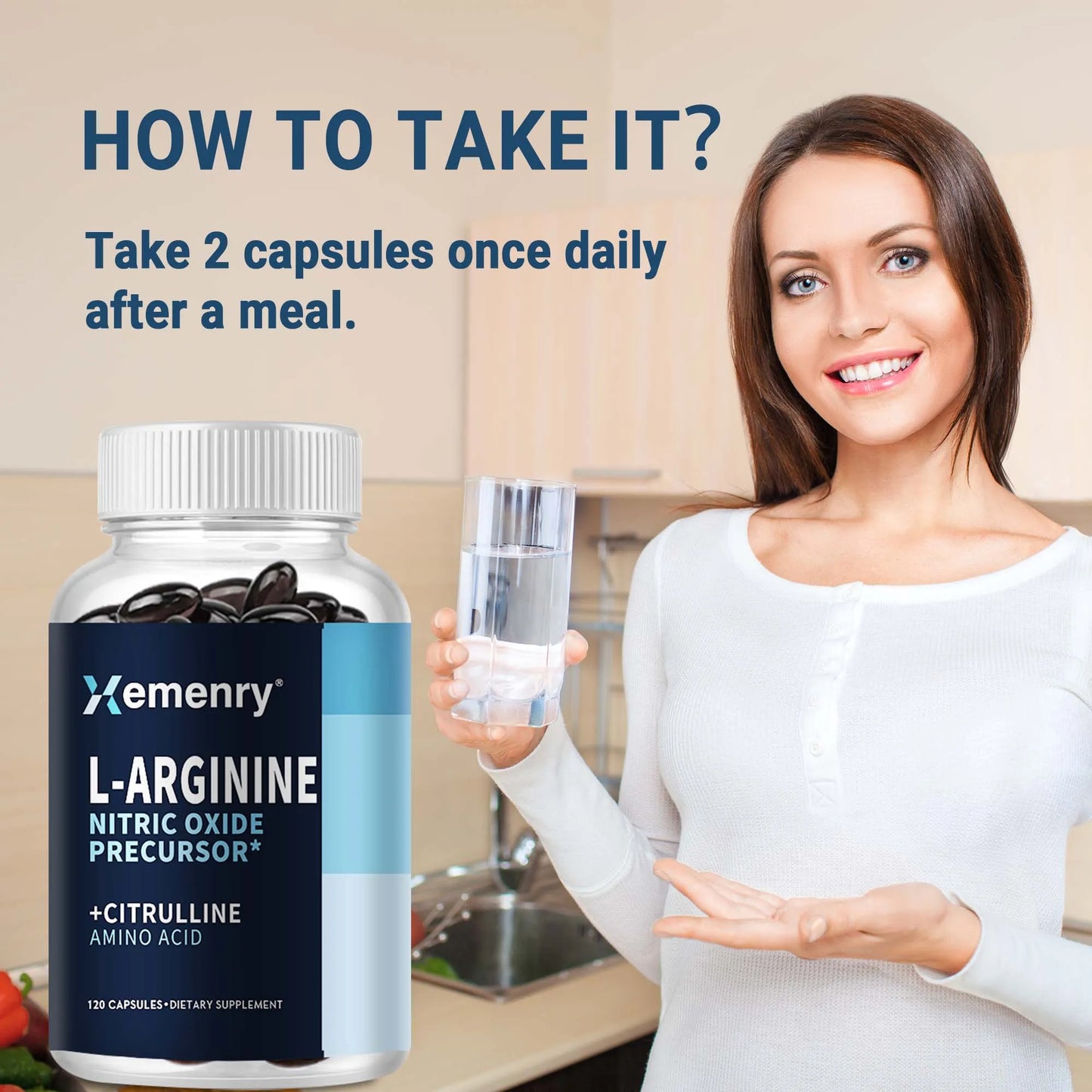 L-Arginine Nitric Oxide Booster - Enhance Muscle Strength, Endurance & Blood Flow - 120 Capsules