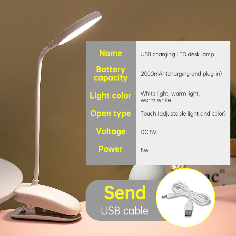 Rechargeable LED Desk Lamp - Eye Protection & Dual Purpose Clamp for Dorms & Bedrooms