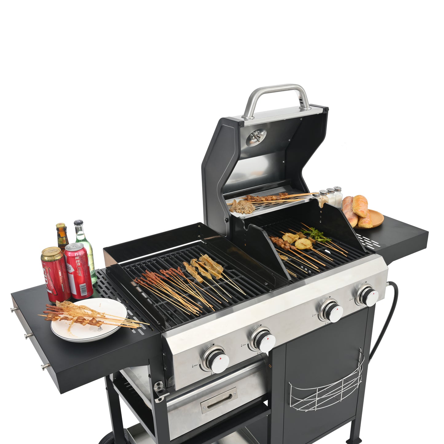 Multi Function Burner Gas Grill Barbecue Frying Pizza Covered Combination