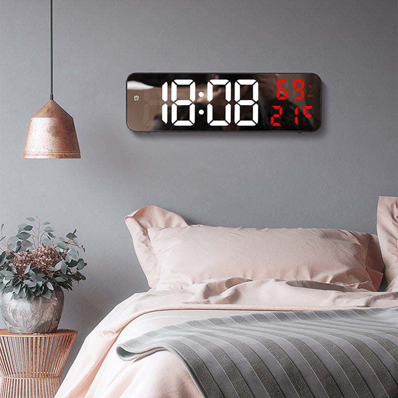 9-Inch Digital Wall Clock: Temp/Humid, Night Mode, Snooze, 12/24H, USB Plug-in LED Alarm Clock