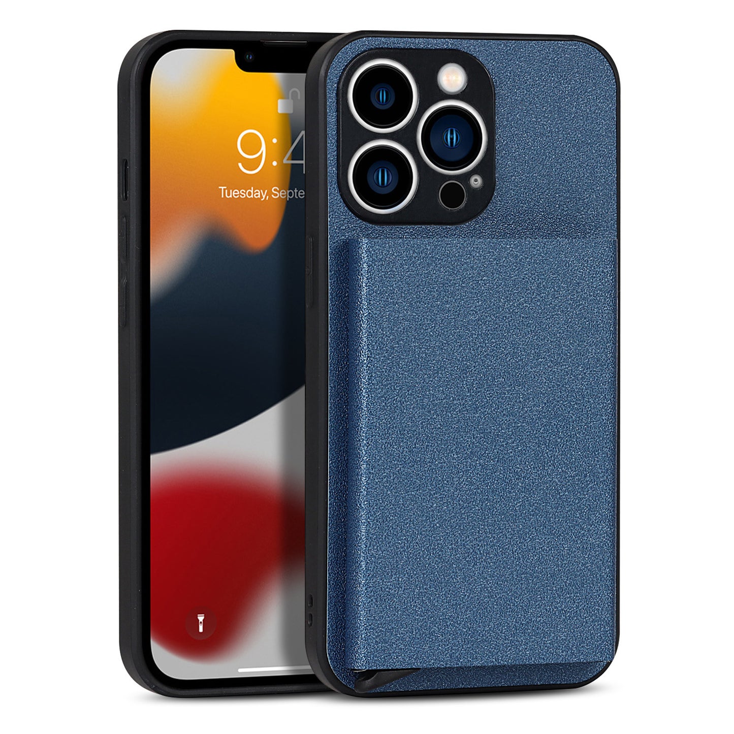 Signature Suitable for iPhone 14 PROMAX plug-in phone case Apple 11 aluminum alloy wallet phone case IP13 protective case blue