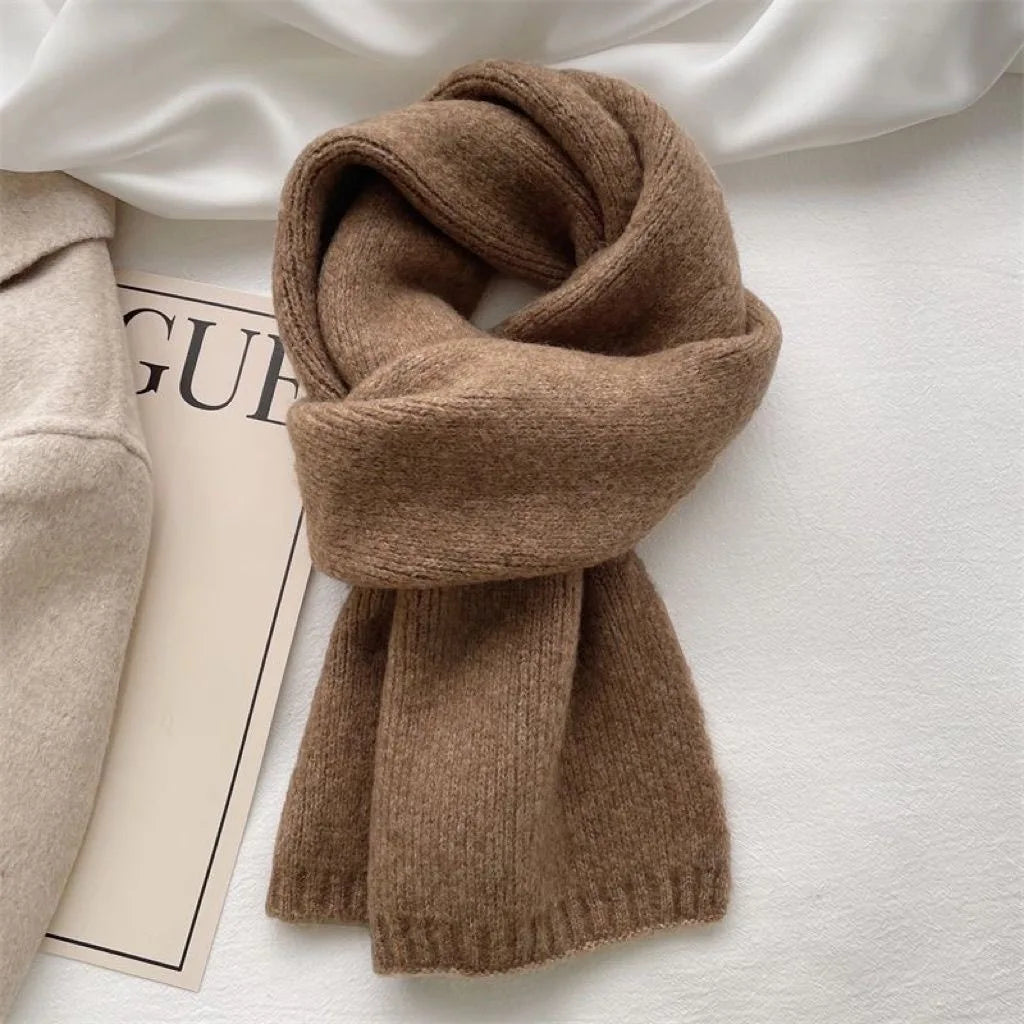 Knitting Scarf Solid Color Thickened Warm Women Scarf Cold Weather Thermal Neck Wrap Casual Outfit Scarf Dark Brown