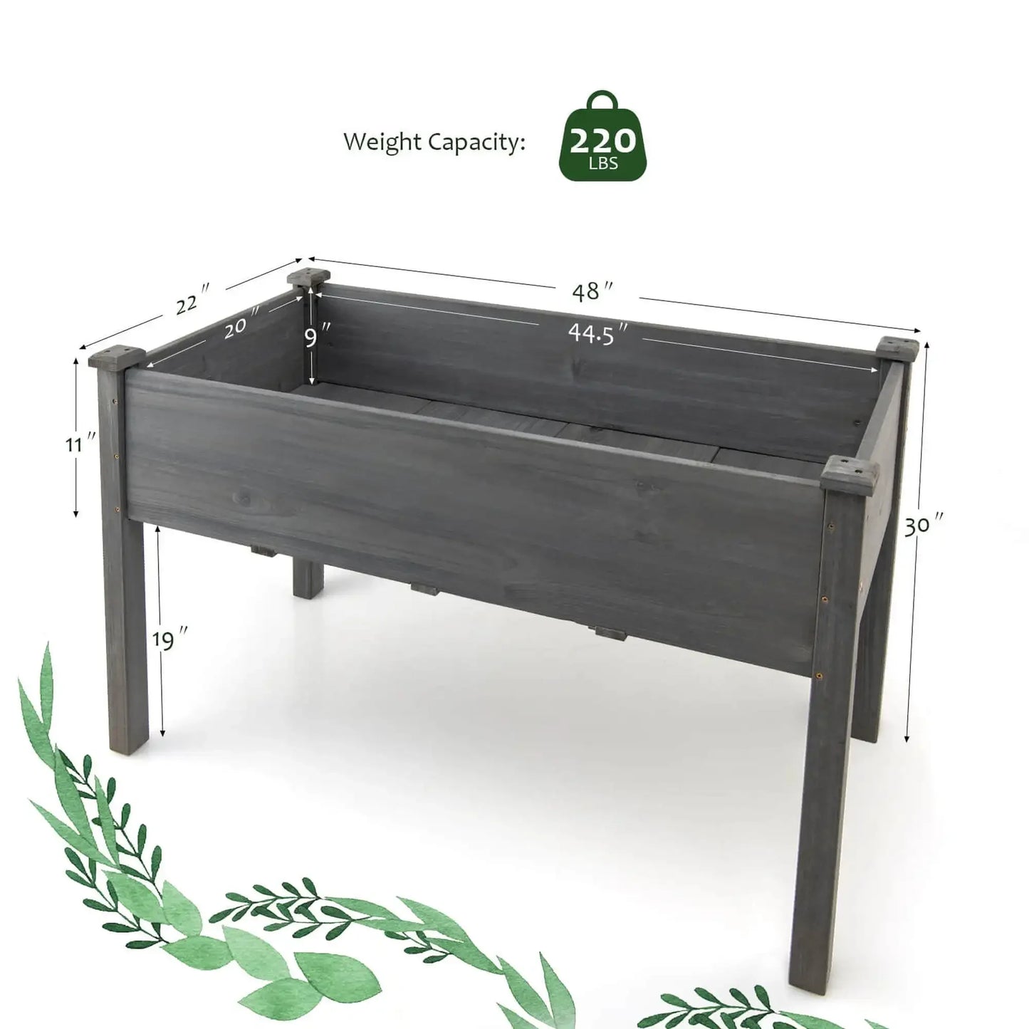 Wooden Raised Vegetable Garden Bed Elevated Grow Vegetable Planter Grey