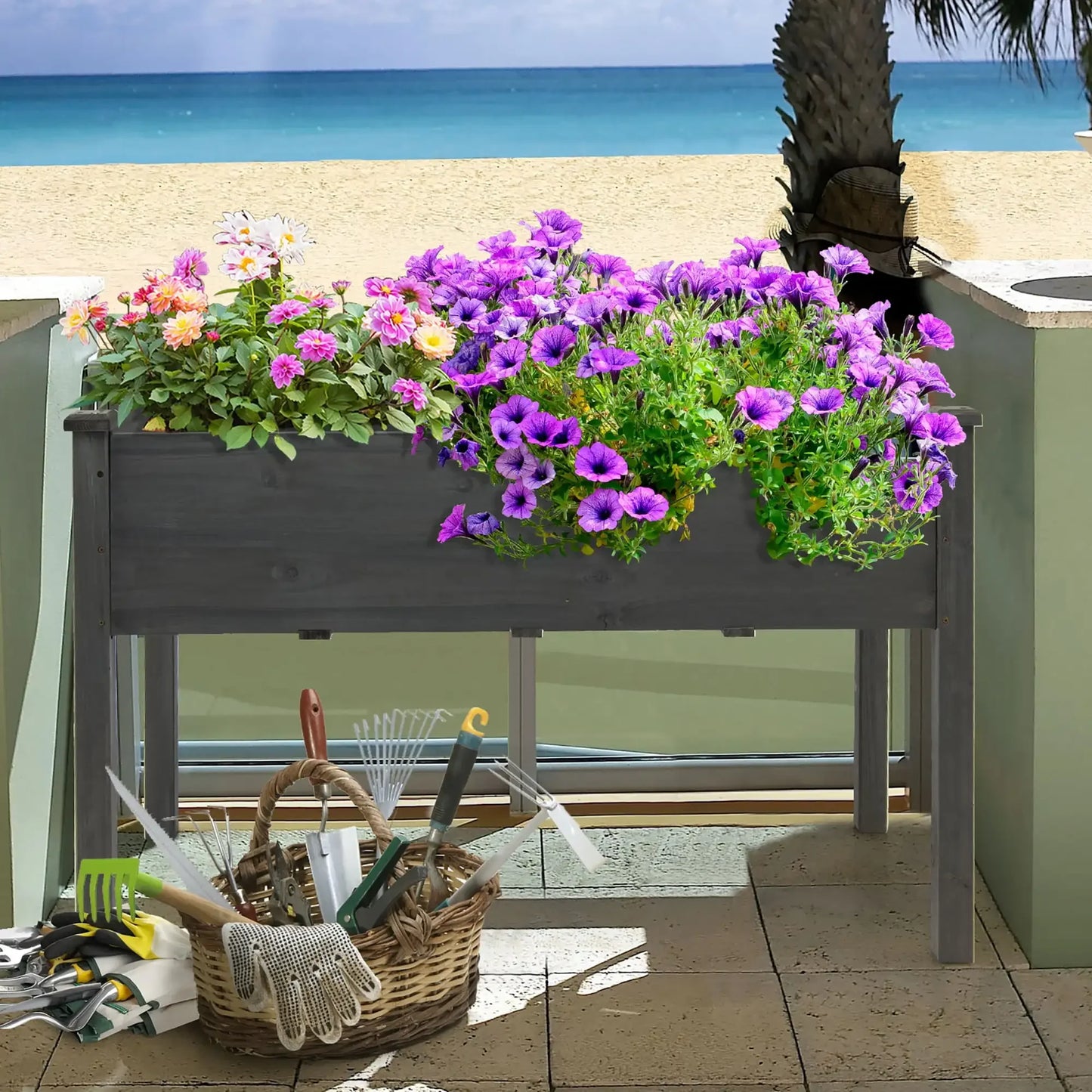 Wooden Raised Vegetable Garden Bed Elevated Grow Vegetable Planter Grey