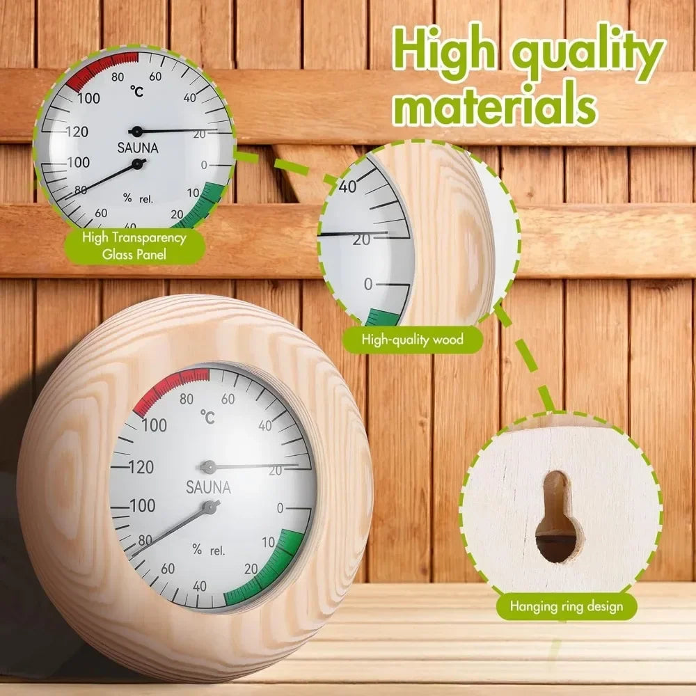 Portable Wooden Sauna Thermometer round Hygrometer Temperature Measurement Tool for Sauna Rooms Accessories