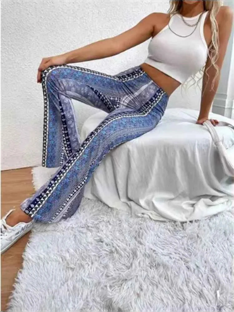 2024 New Summer Stretch Slimming Pants Fashion Printed Slinm Pants Street Vacation Beach Bohemian Style Women's Pants