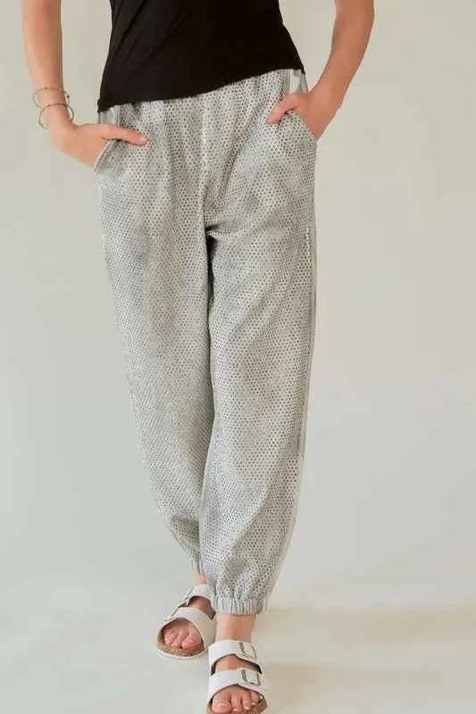 Premium Elite Davi & Dani Top-Rated Rhinestone Joggers with Elastic Waist Light Gray S