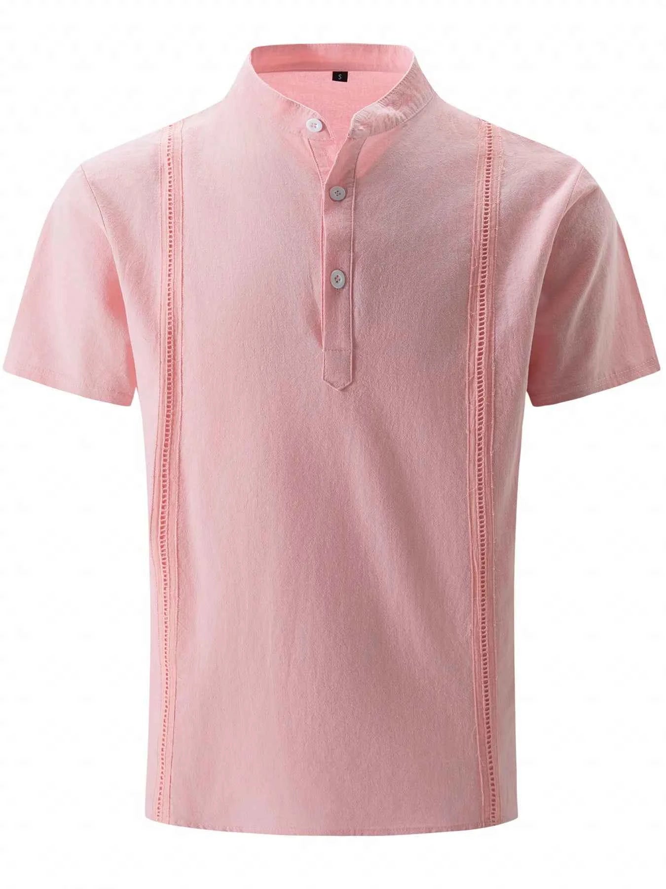 Men's Full Size Button Detail Short Sleeve Shirt Plus Size Dusty Pink M
