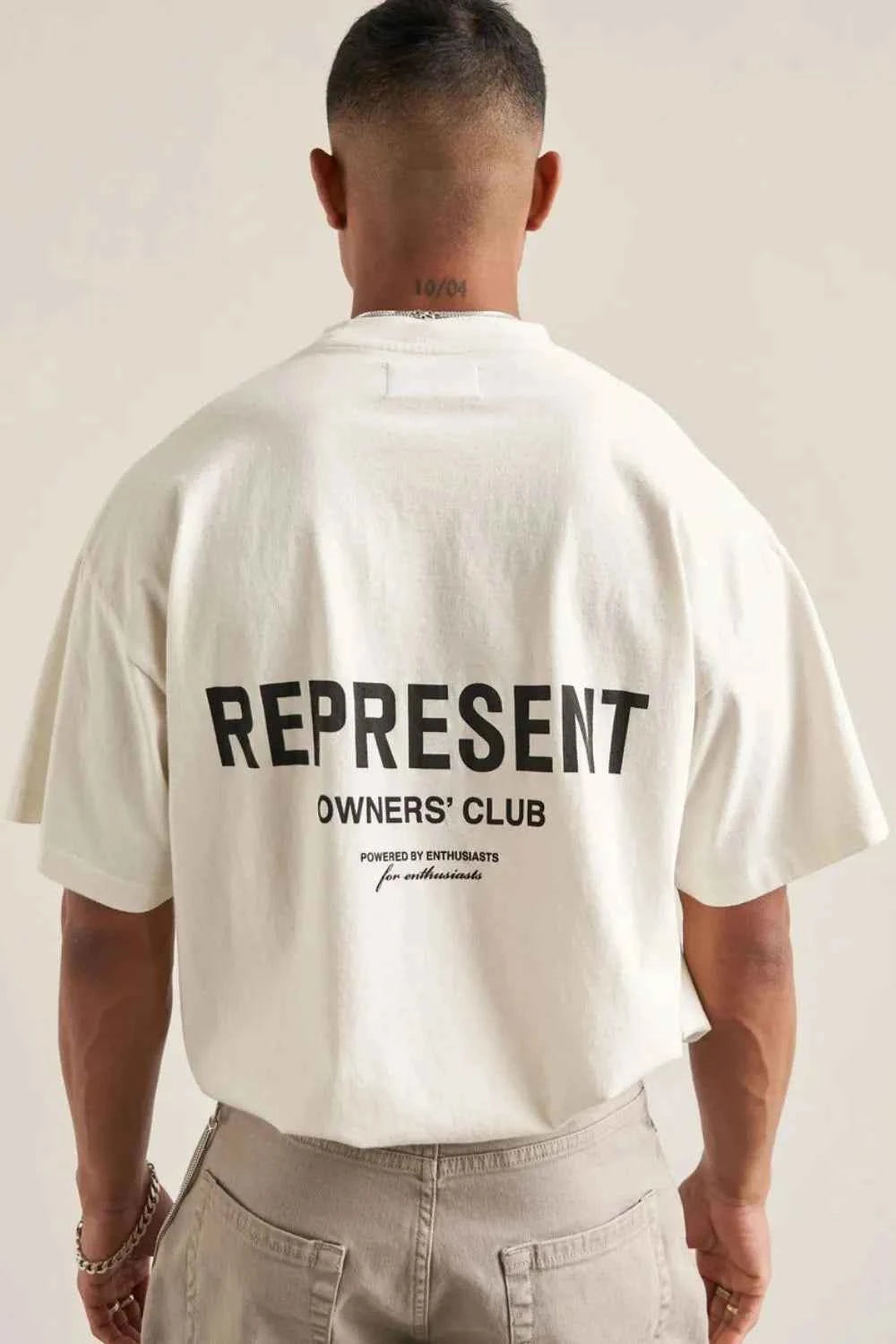 Men's Plus Size Letter Round Neck Half Sleeve T-Shirt Ivory