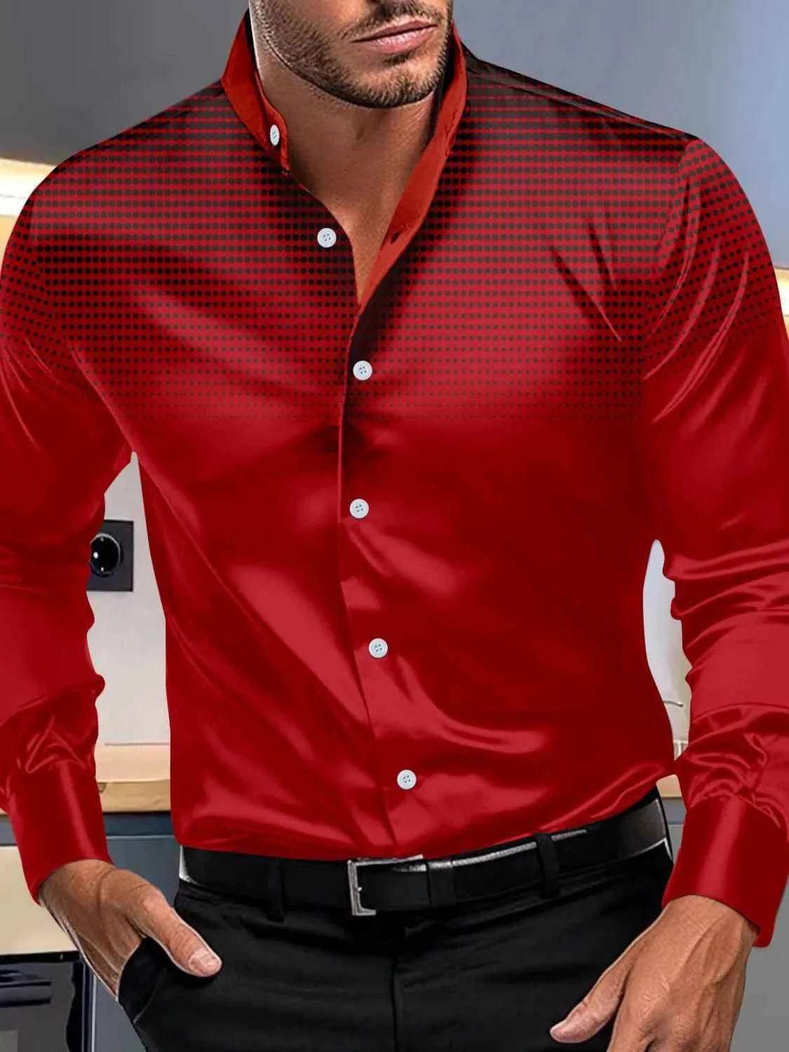 Men's Full Size Button Up Long Sleeve Shirt Plus Size Deep Red