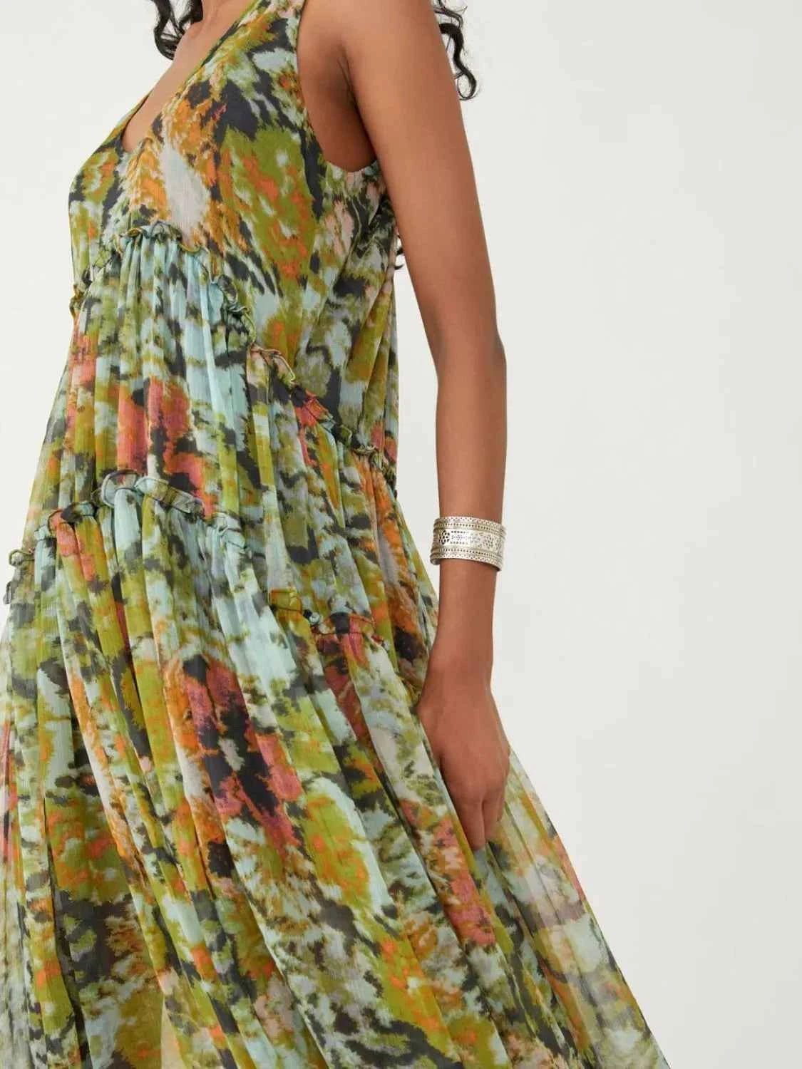 Printed V-Neck Sleeveless Dress
