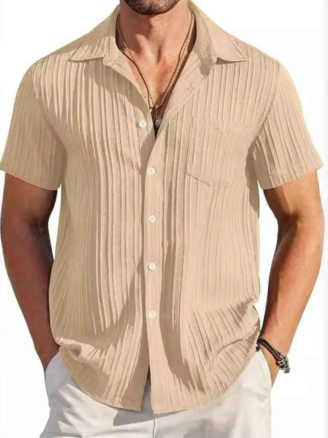 Men's Full Size Button Up Short Sleeve Shirt Plus Size Khaki