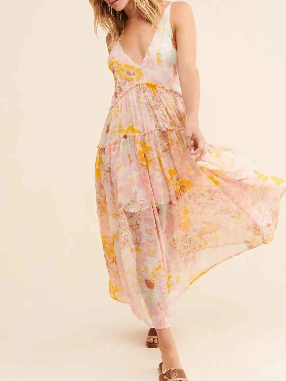 Printed V-Neck Sleeveless Dress