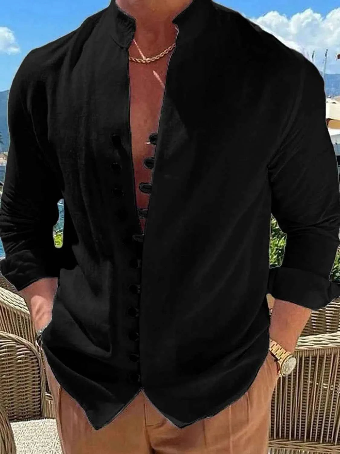 Men's Full Size Button Up Long Sleeve Shirt Plus Size Black