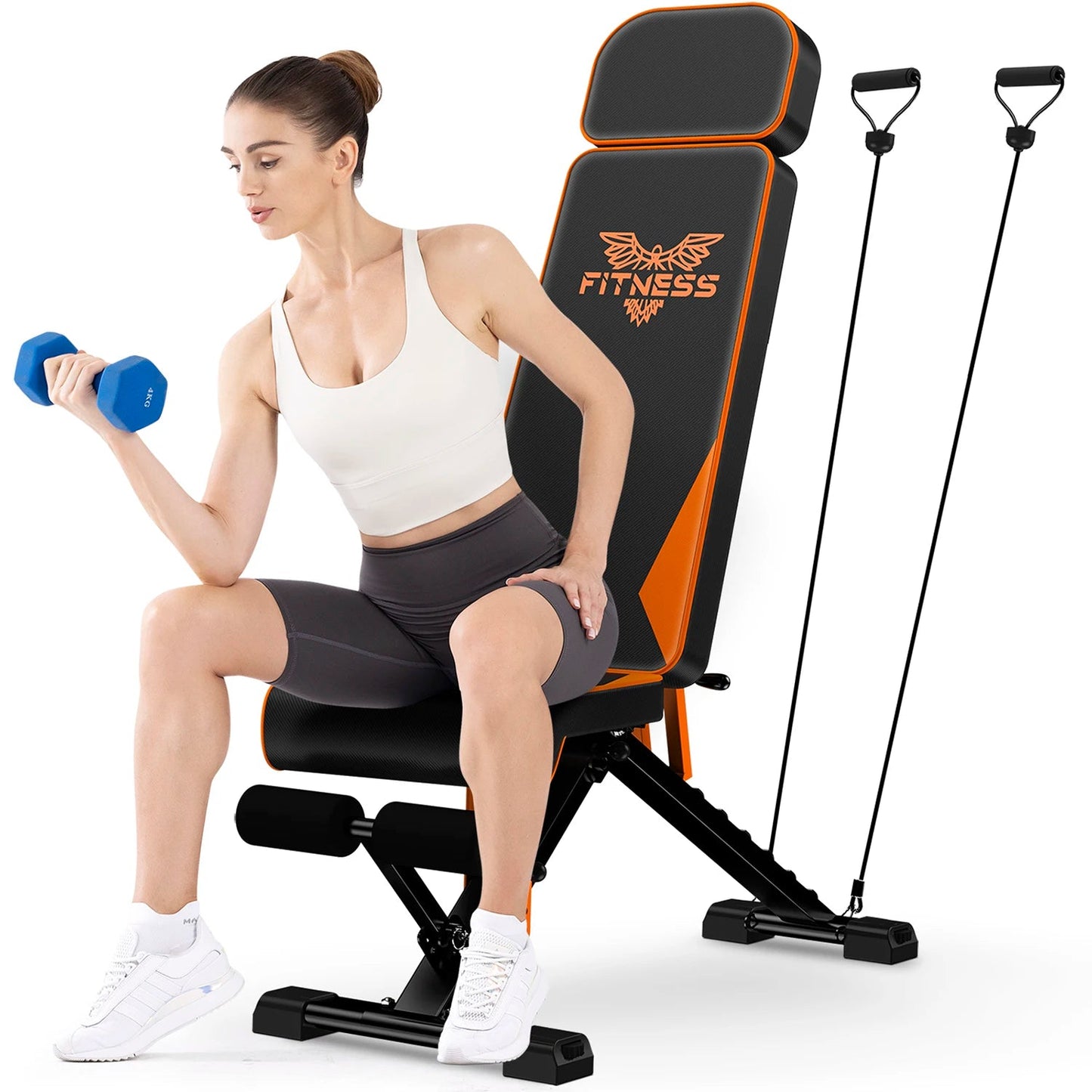 UltraLux Adjustable Workout Weight Bench Full Body Exercise with Resistance Bands Weight Lifting Sit-Ups Home Gym Workouts Weight Bench